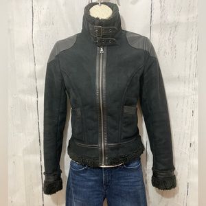Express black sherpa-lined faux suede jacket - vegan leather details size xs